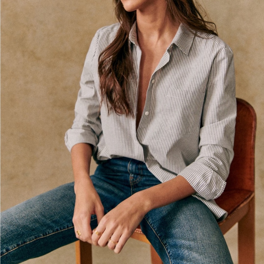 Sezane Tomboy shirt in Stripes Ecru/Blue